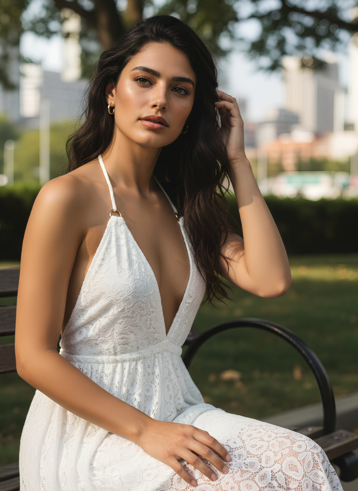 ORIEL White Lace High-Low Dress