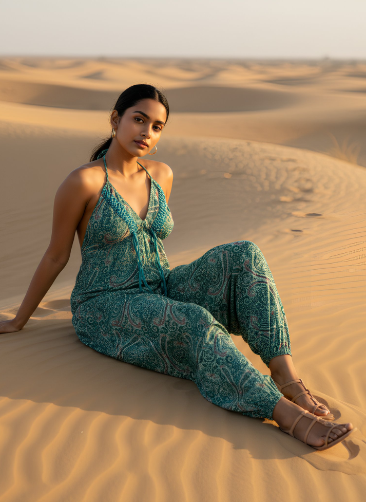 LAYLA BOHO HAREM JUMPSUIT – GREEN BLUE