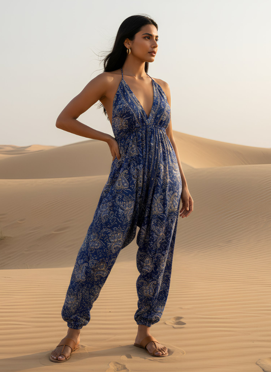 LAYLA BOHO HAREM JUMPSUIT – NAVY PINK