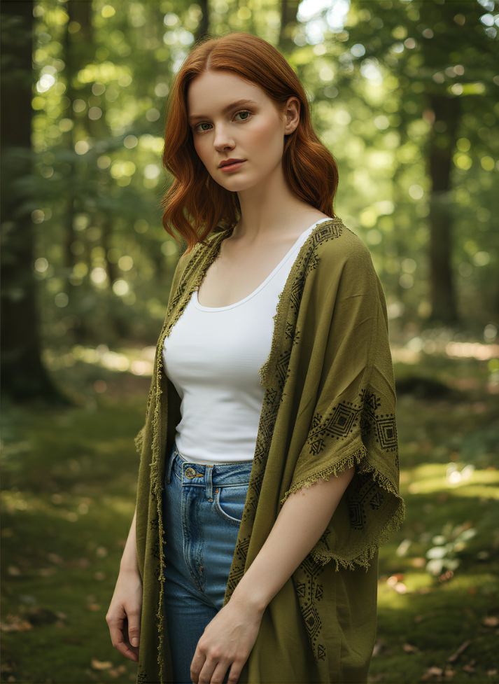 ASH SAND-COLOR LONG HOODED KIMONO