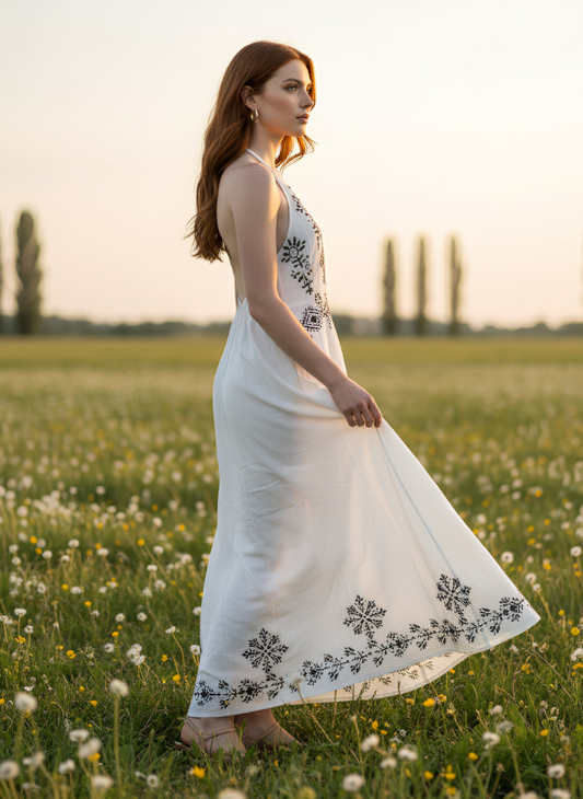 ASH IVORY COLOR HALTER NECK DRESS WITH FRONT CENTRAL SPLIT