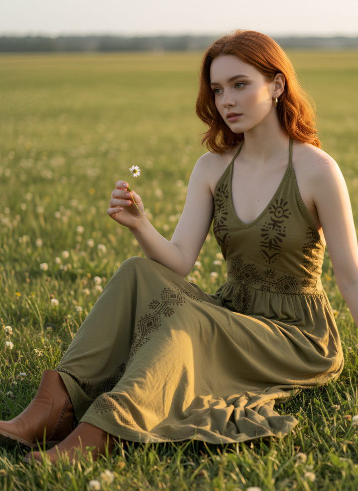 ASH SAGE COLOR HALTER NECK DRESS WITH FRONT CENTRAL SPLIT