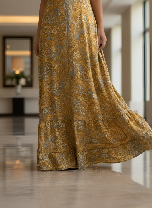 Rosie ORANGE GREEN Mix Paisley-Print Maxi Dress