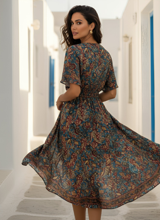 HI LOW MAXI DRESS SHORT SLEEVE Smocked Back Maxi Dress