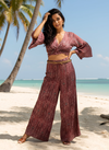 HAILEY PINK-REDISH PRINTED WRAP TOP & TROUSER SET