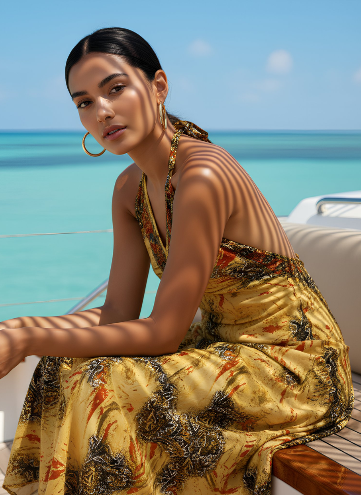 FLORA YELLOW FLORAL PRINTED MAXI DRESS