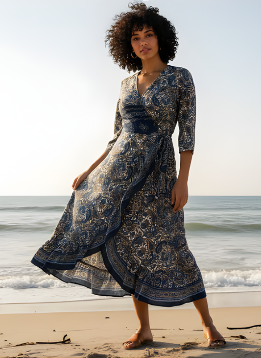 JENN WRAP AROUND TURQUOISE WHITE DRESS