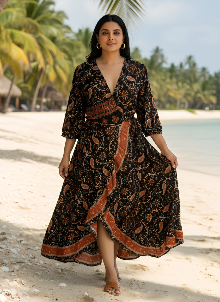 JENN WRAP AROUND BLACK RED DRESS