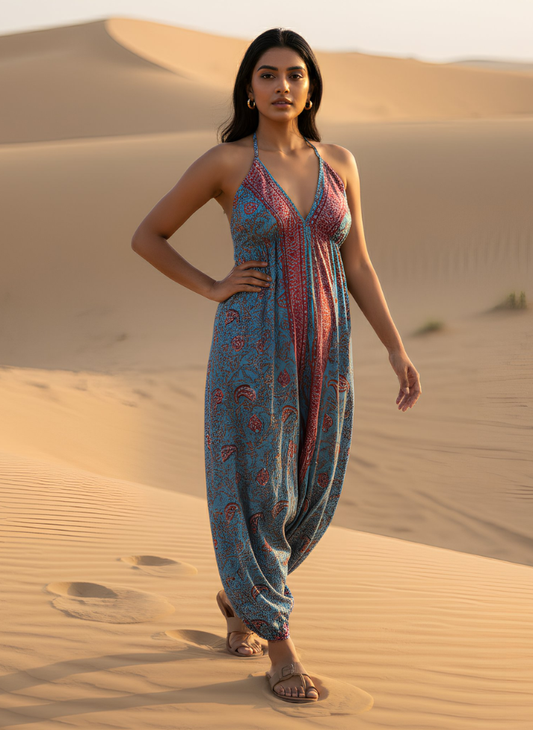 LAYLA BOHO HAREM JUMPSUIT – BLUE PINK