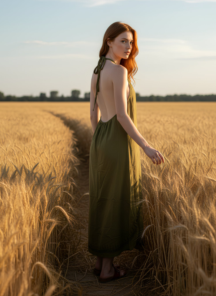 ASH SAND COLOUR HALTER NECK ADJUSTABLE CRISS CROSS STRAP DRESS