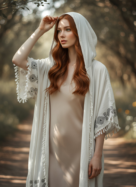 ASH IVORY-COLOR LONG HOODED KIMONO