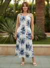 CLARA MAXI ELASTICATED BODICE DRESS- BLUE- WHITE