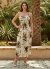 CLARA MAXI ELASTICATED BODICE DRESS- BROWN WHITE