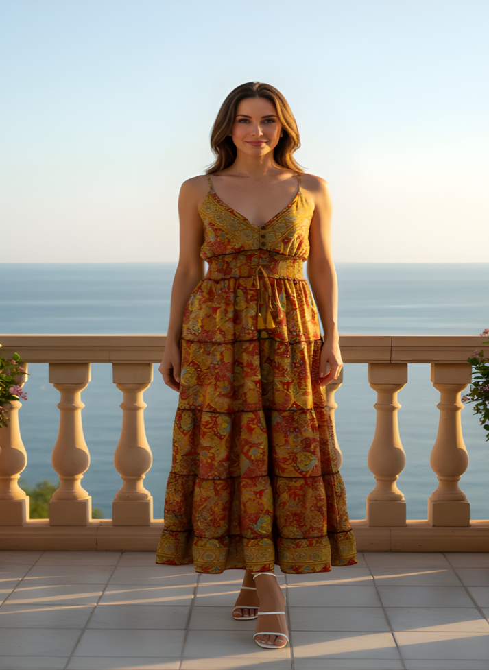 V-Neck Maxi Dress with Adjustable Straps