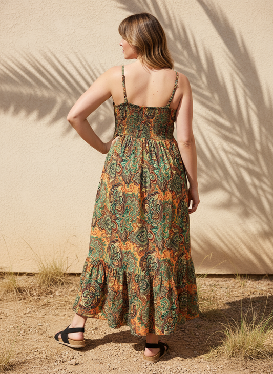Boho V-Neck Empire Maxi Dress
