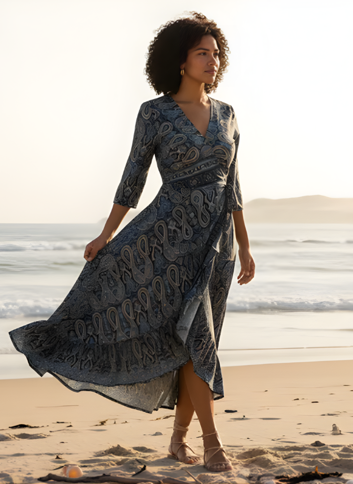 JENN WRAP AROUND NAVY TURQUOISE DRESS