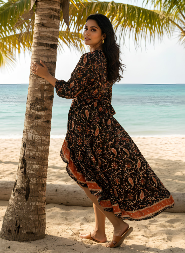 JENN WRAP AROUND BLACK RED DRESS