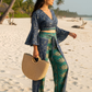 HAILEY BLUE GREEN PRINTED WRAP TOP & TROUSER SET