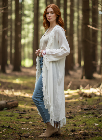 ASH IVORY COLOUR SHORT HOODED KIMONO