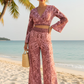 HAILEY PINK-BURGUNDY PRINTED WRAP TOP & TROUSER SET