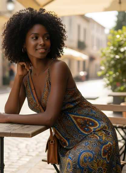 ALAYA BLUE MULTI HANKY HEM MAXI DRESS