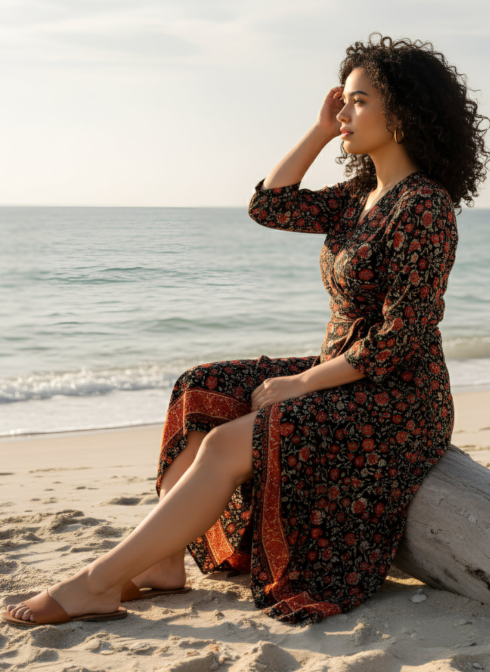 JENN WRAP AROUND BLACK STRAWBERRY DRESS