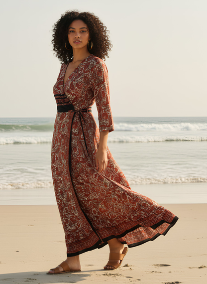 JENN WRAP AROUND RED WHITE DRESS