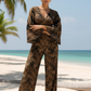 HAILEY BLACK-ORANGE PRINTED WRAP TOP & TROUSER SET