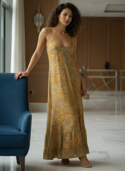 Rosie ORANGE GREEN Mix Paisley-Print Maxi Dress