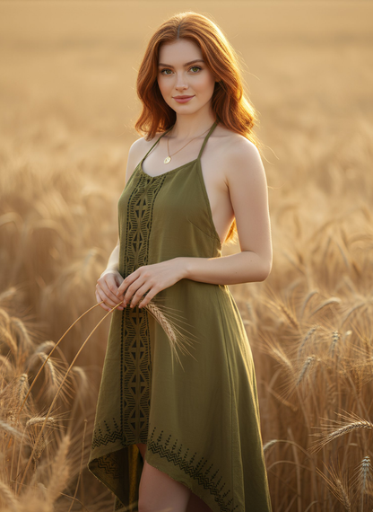 ASH SAND COLOUR HALTER NECK ADJUSTABLE CRISS CROSS STRAP DRESS