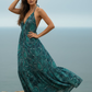 HI-LOW, DEEP BACK, LONG DRESS WITH DRAWSTRING UNDERBUST -BLUE GREEN