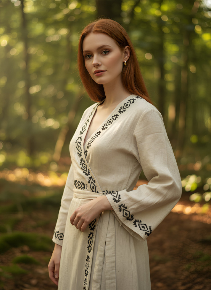 ASH IVORY COLOR LONG SLEEVED WRAP DRESS