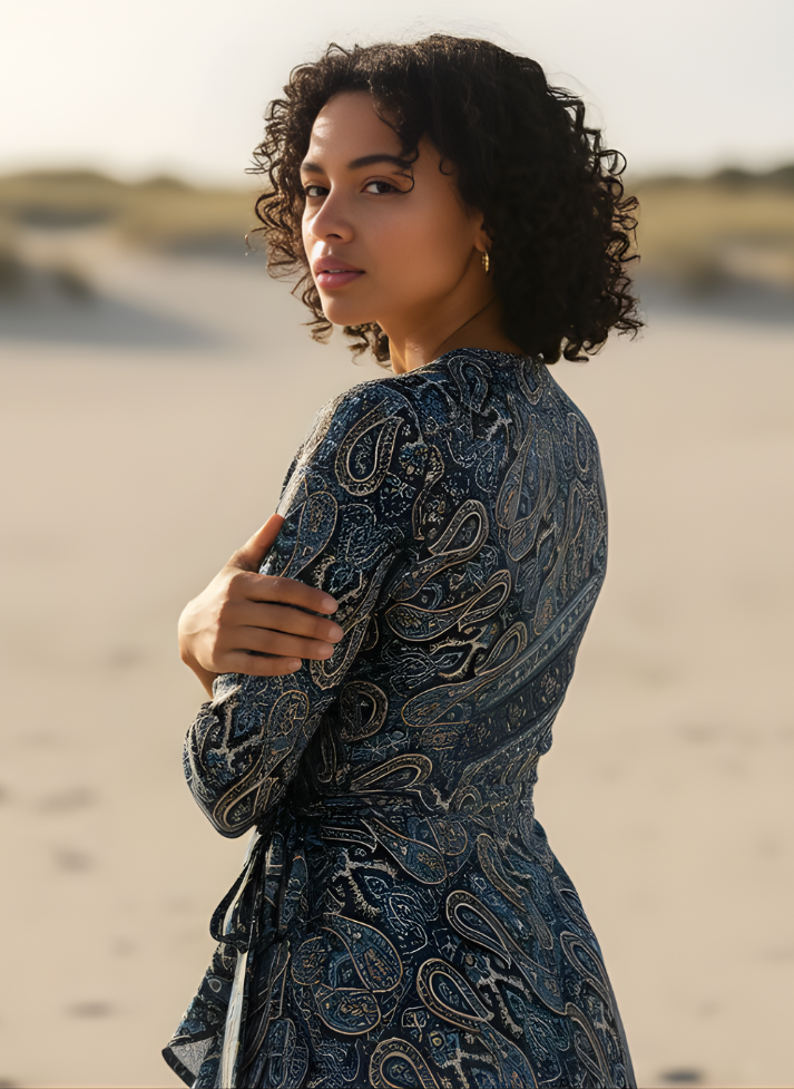 JENN WRAP AROUND NAVY TURQUOISE DRESS