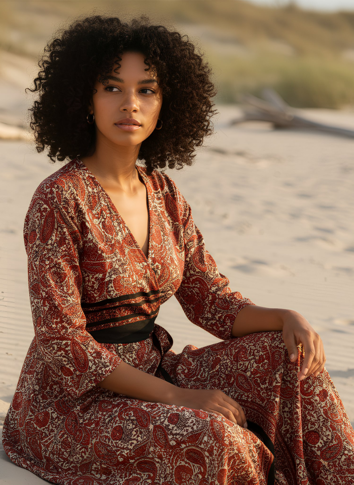 JENN WRAP AROUND RED WHITE DRESS