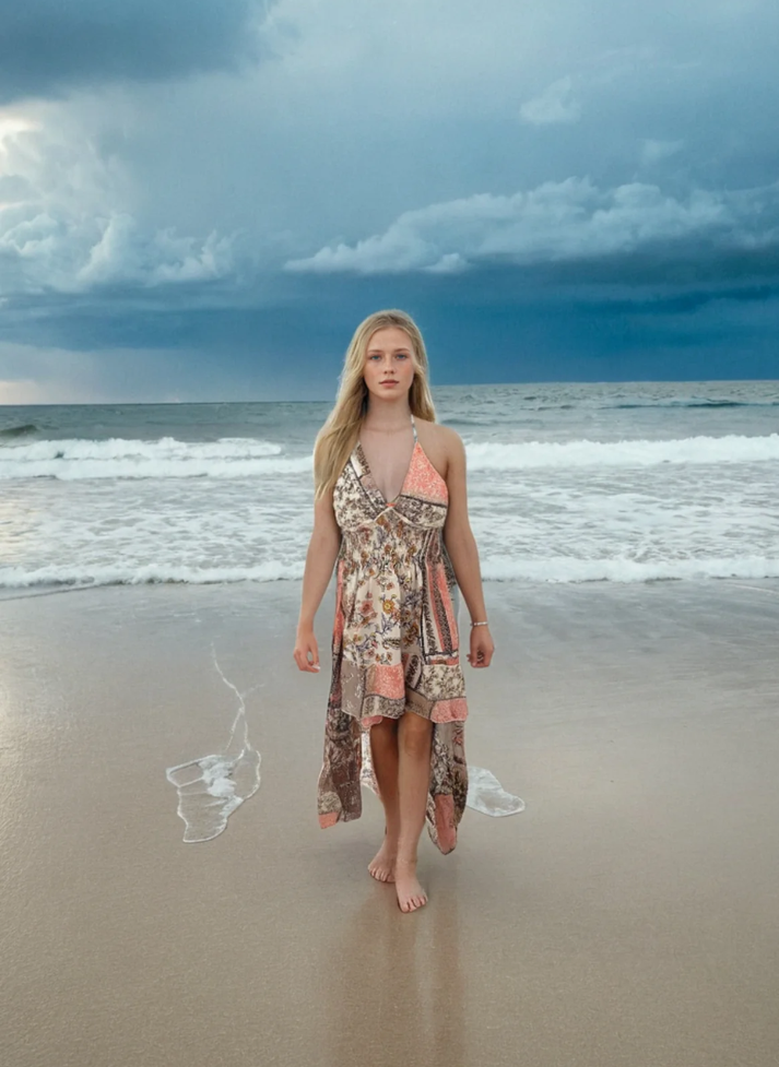 LUCY HIGH-LOW HALTERNECK DRESS