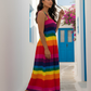 RAINBOW STRIPED A BOOB TUBE STYLE STRAPLESS DRESS
