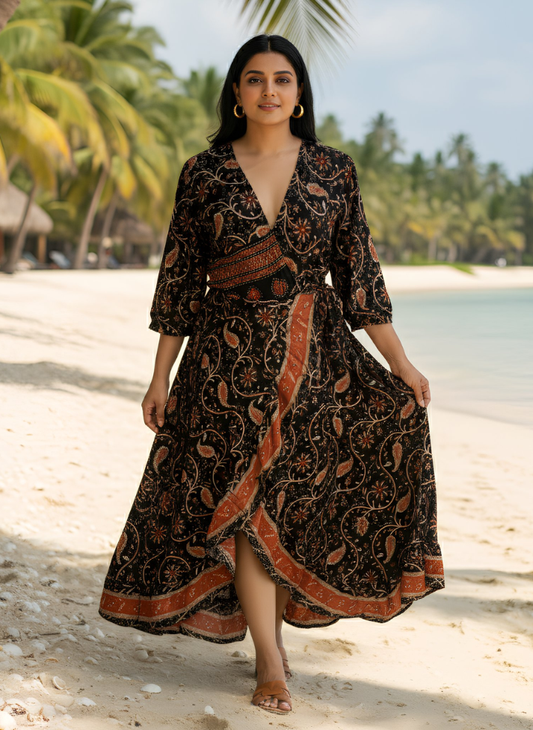 JENN WRAP AROUND BLACK RED DRESS