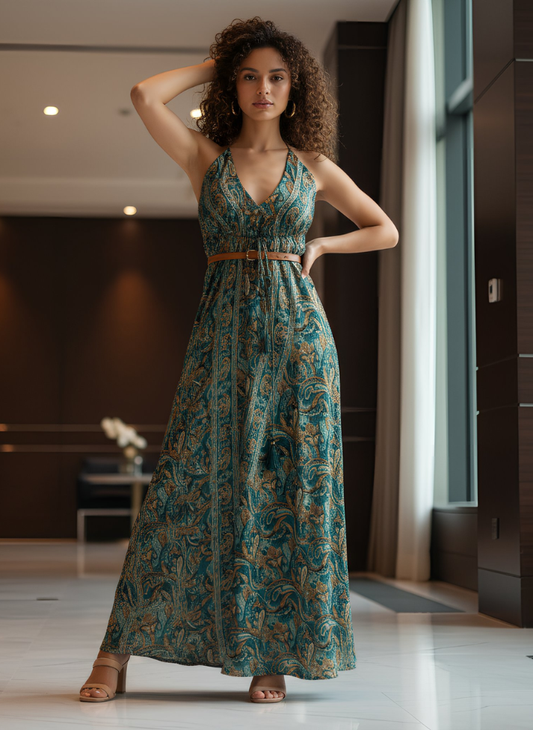 Rosie GREEN Mix Paisley-Print Maxi Dress