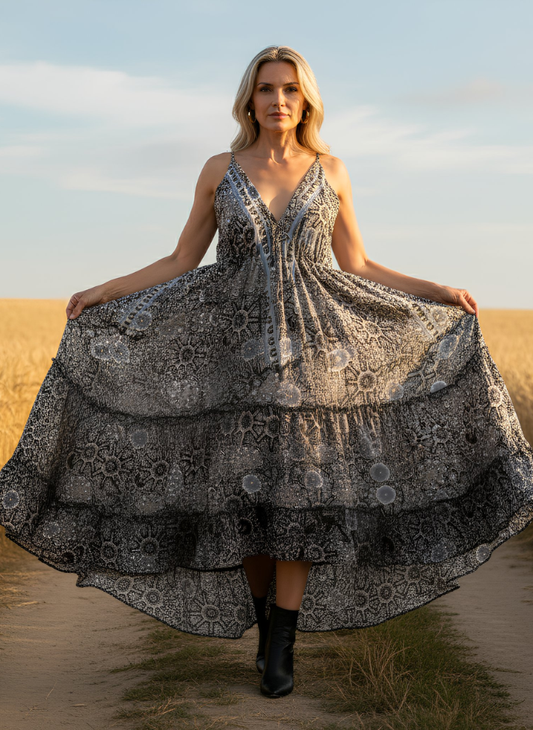 HALTER NECK DRAW STRING BACK DRESS IN BLACK PINK GREY COLOR