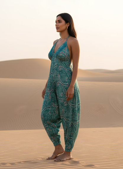 LAYLA BOHO HAREM JUMPSUIT – GREEN BLUE