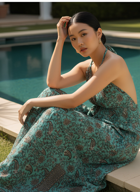 MAYA BOHO PRINT MAXI DRESS -GREEN