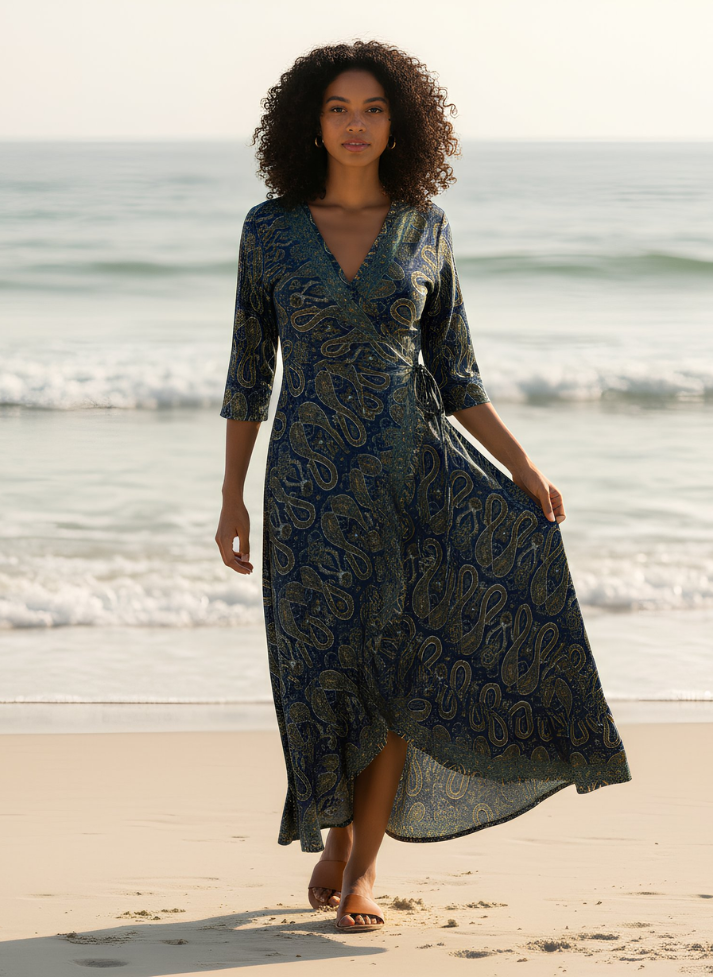 JENN WRAP AROUND BLUE GREEN DRESS