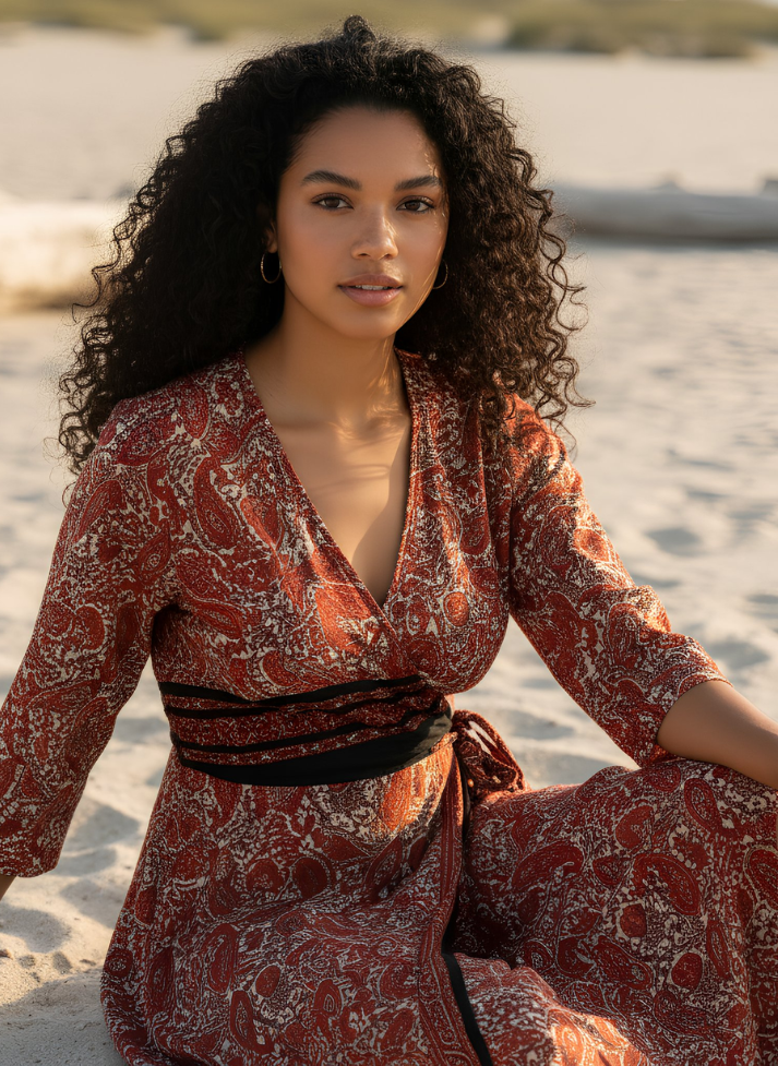 JENN WRAP AROUND RED WHITE DRESS