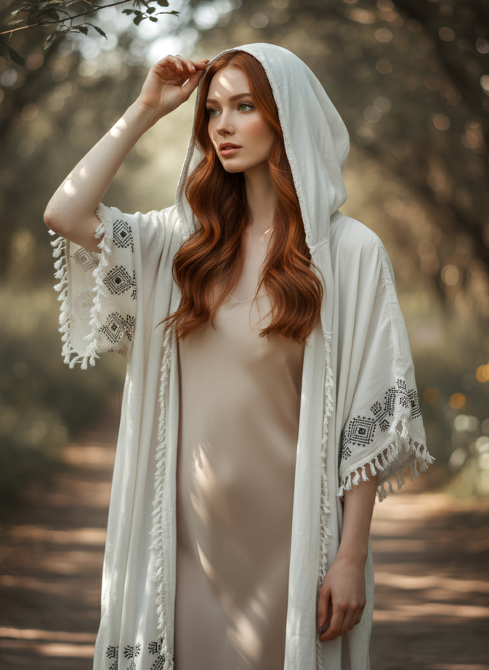 ASH IVORY-COLOR LONG HOODED KIMONO