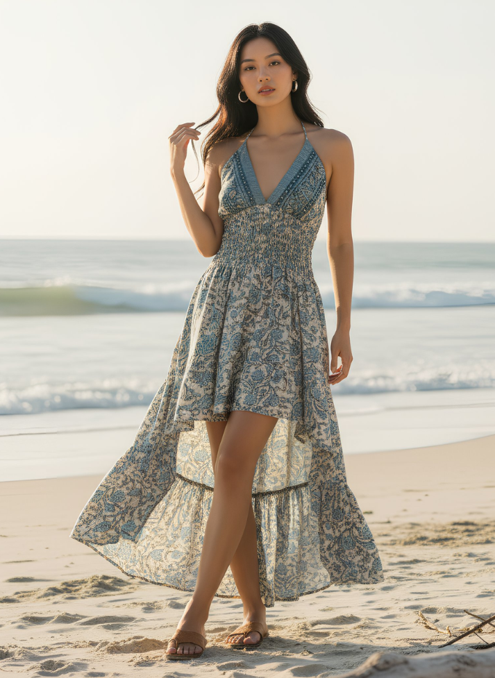 LUCY HIGH-LOW HALTERNECK DRESS