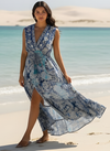 Hi-Lo Expandable Under-Bust Ribbed Paisley Dress