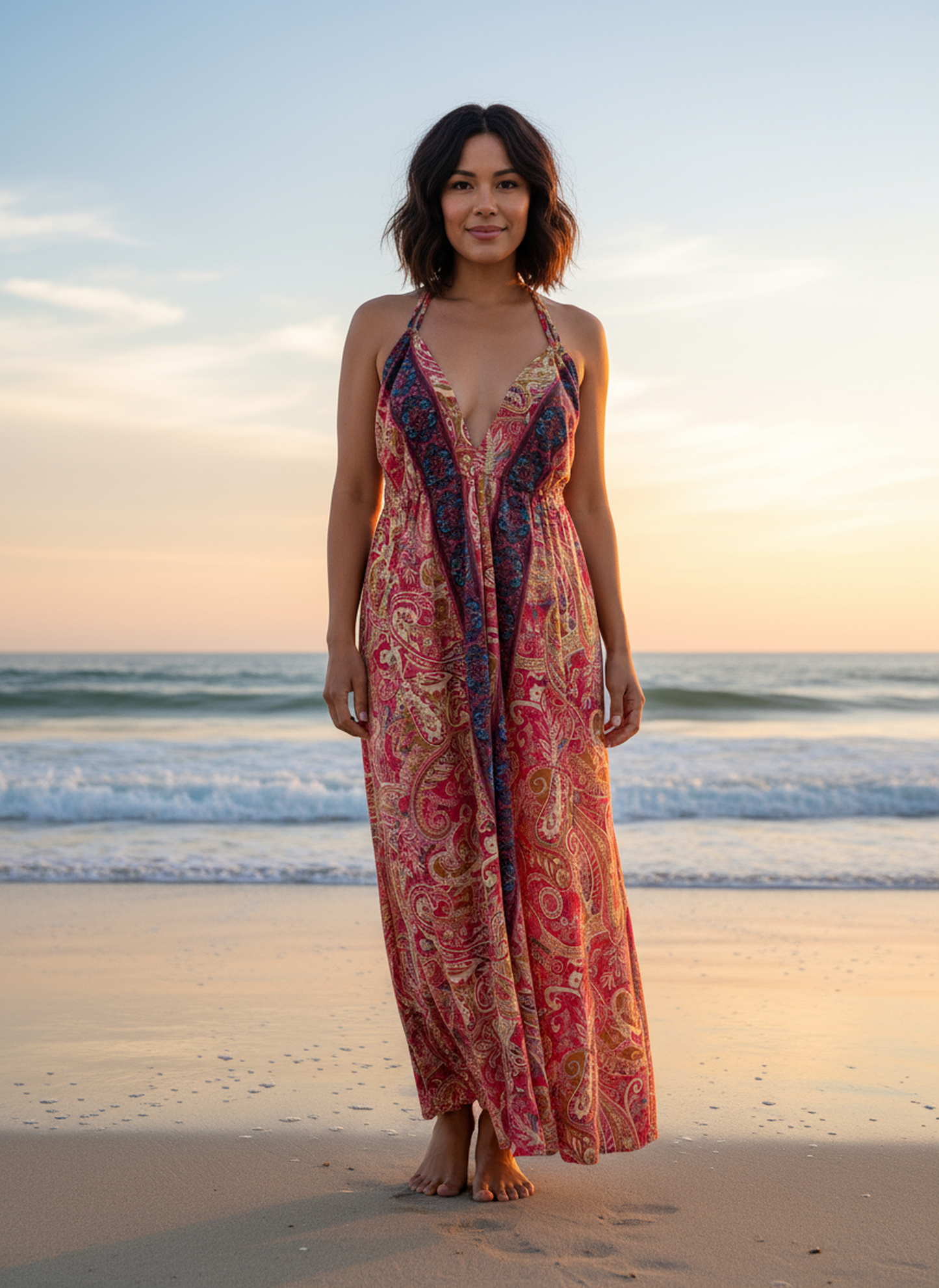 Bohemian Pink Cream Paisley Maxi Dress