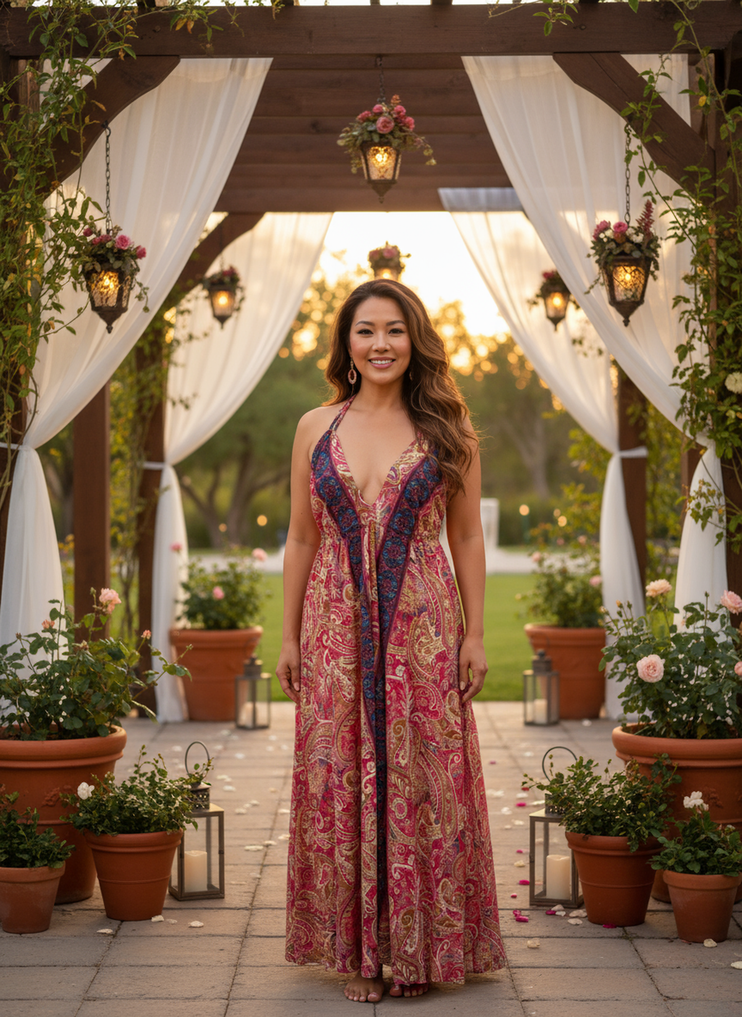 Bohemian Pink Cream Paisley Maxi Dress