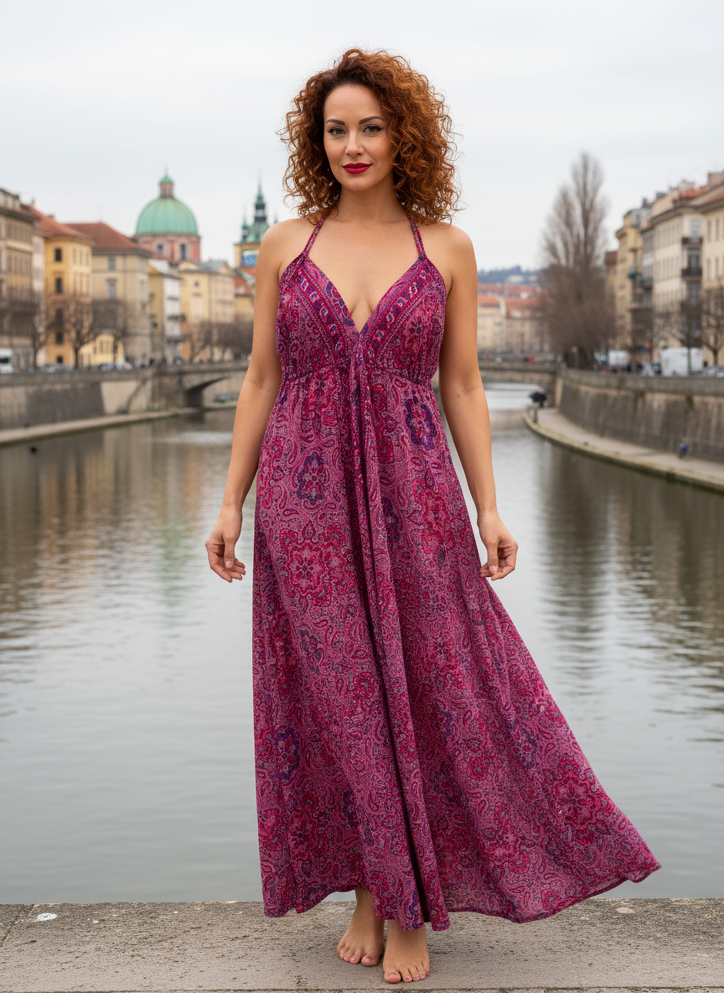 Bohemian Magenta Paisley Maxi Dress