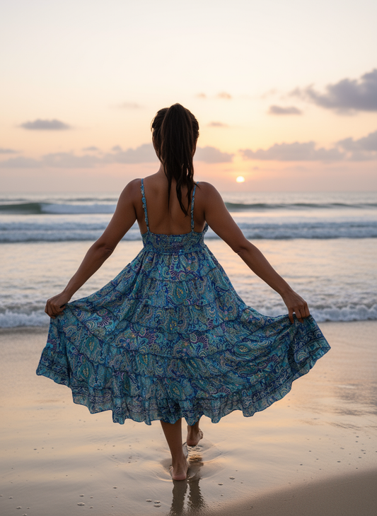 Bohemian Blue Paisley Midi Dress